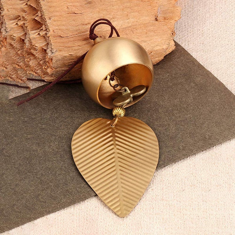 Afiaiwei Gold Leaf Hanging Bell Good Luck Bell Wind Chime Home Window Decoration Bell for Wealth and Safe Pendant Chinese Feng Shui Bell - Image 3